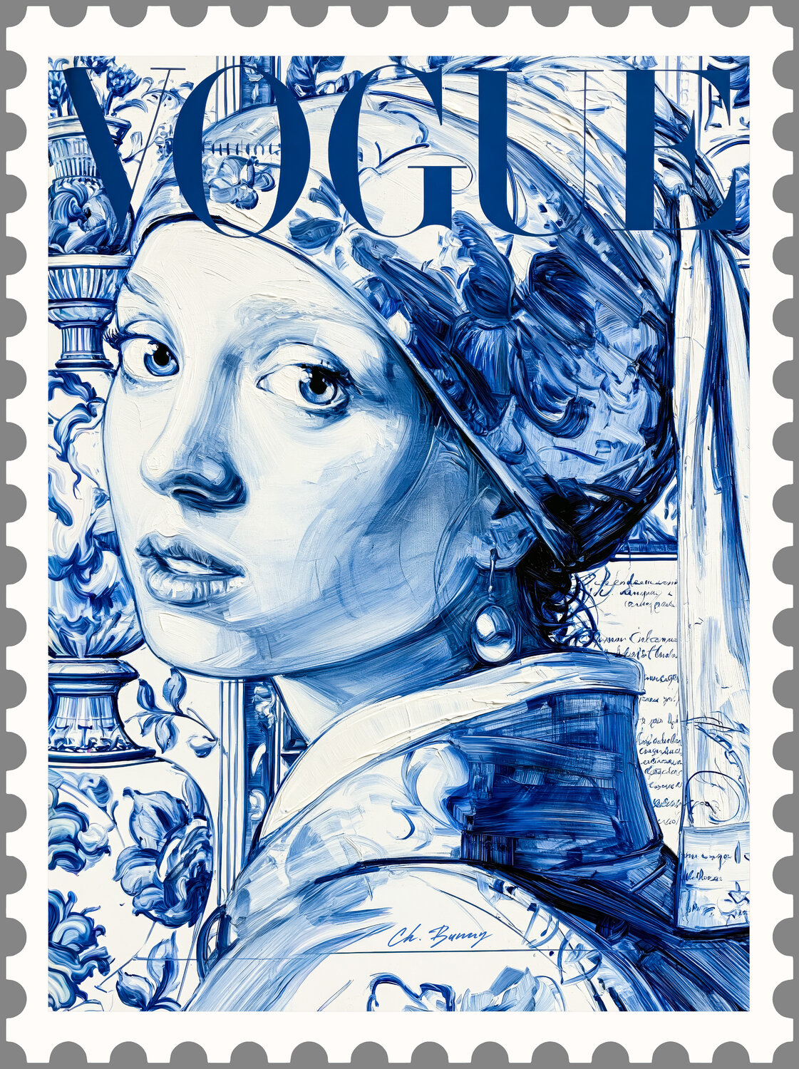 The Girl with the Pearl Earring Cheeky Bunny Original painting for sale