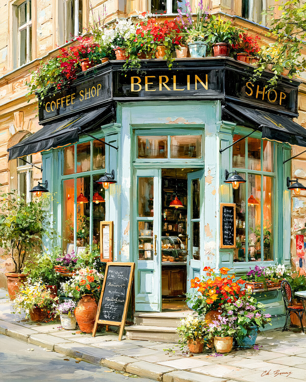 Coffee shop Berlin Cheeky Bunny Original painting for sale