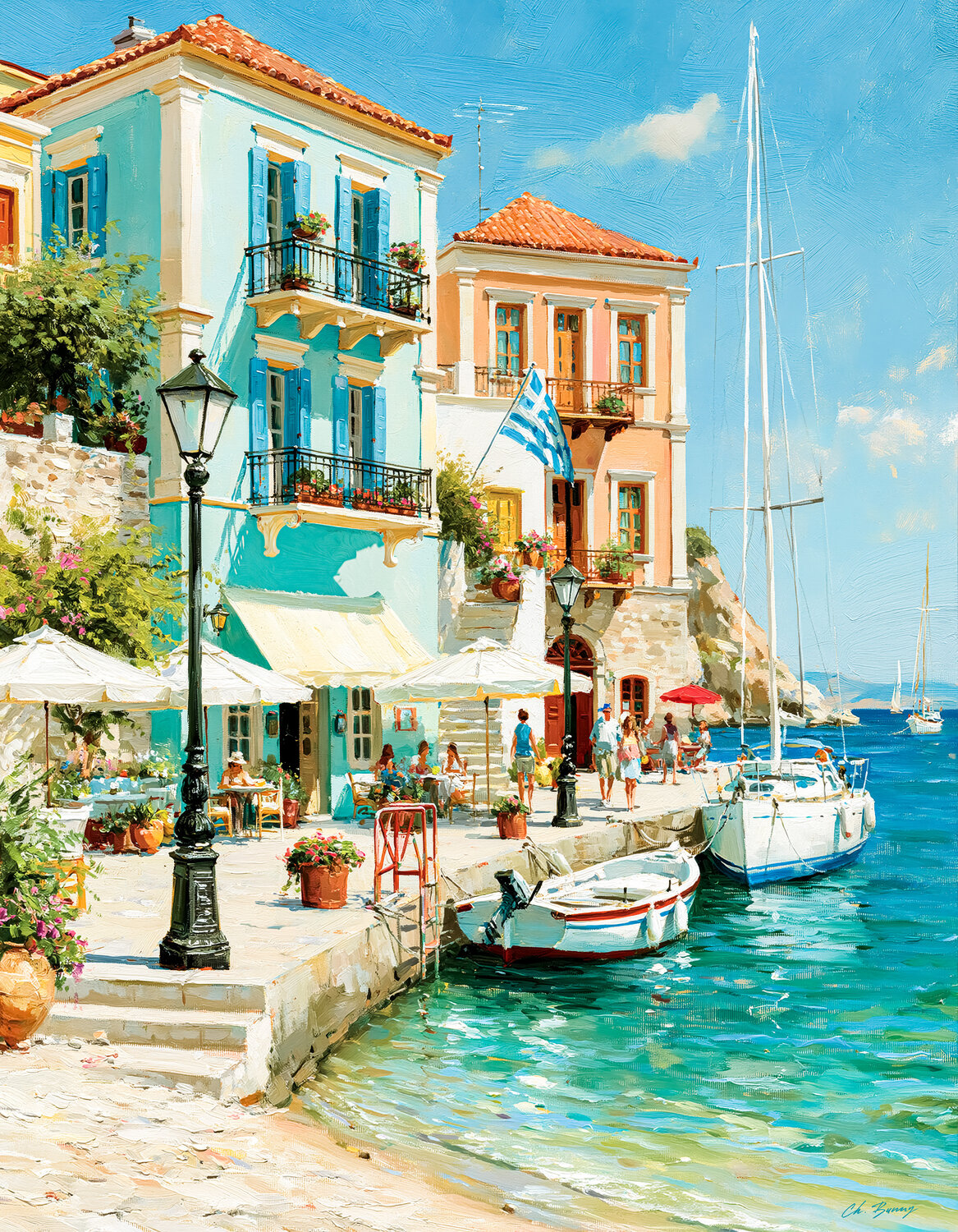 Vacation in Greece Cheeky Bunny Original painting for sale