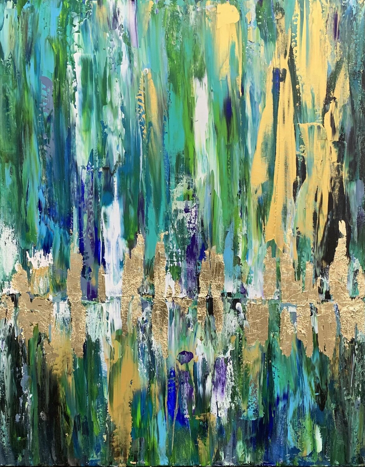 Reflection Grün/ green Forest Olya Jonas Original painting for sale
