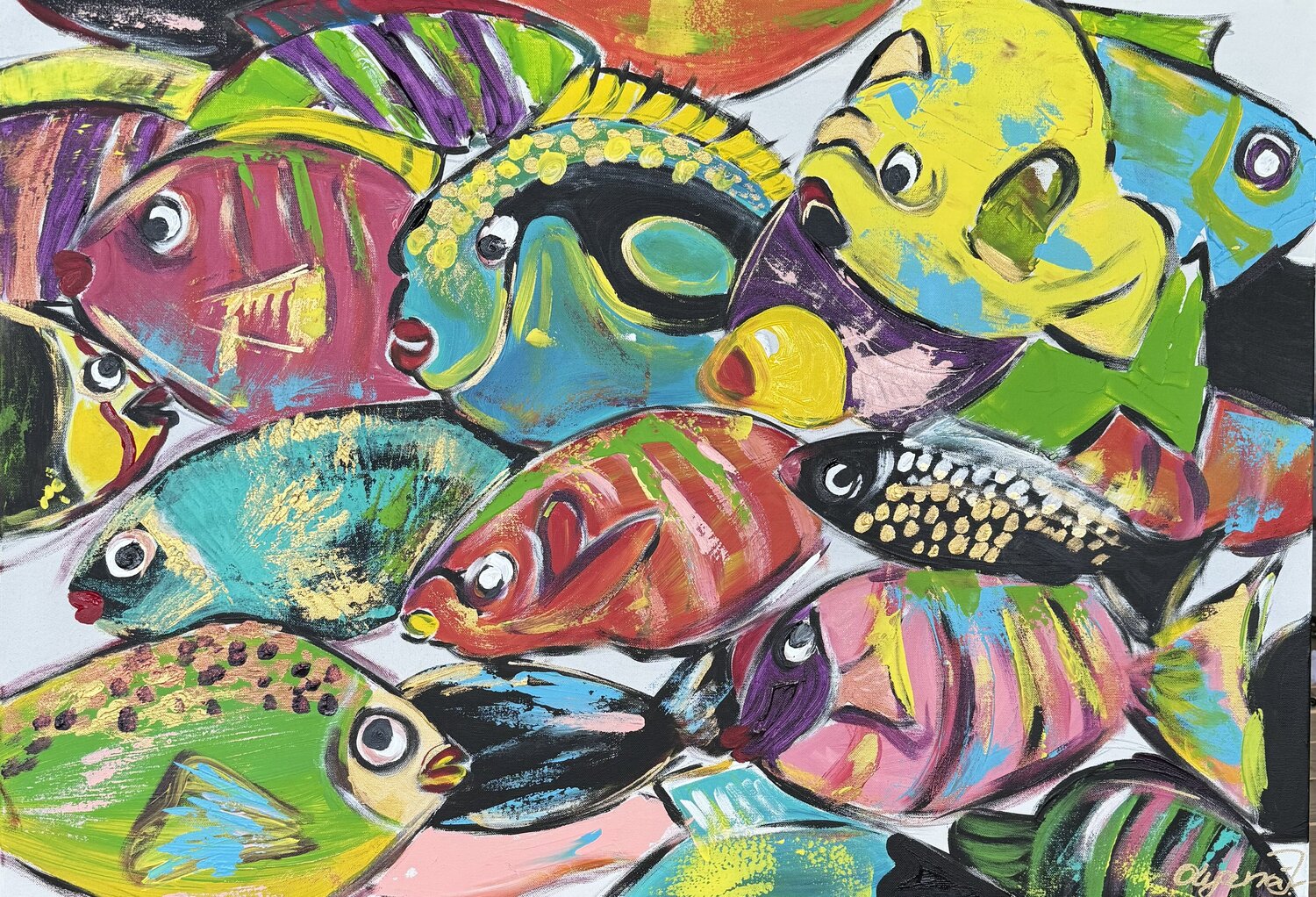 Colorful Fish / ocean / die Fische Olya Jonas Original painting for sale