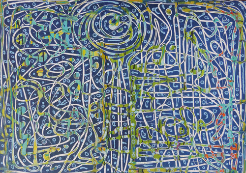 ethnic blues by Nartana Thomas Holzweiler, Painting for Sale on Select