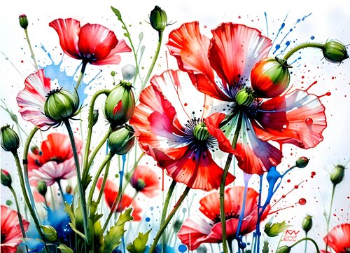 Vibrant  petals of poppies by Natalia Kuruch, Painting for Sale on Select