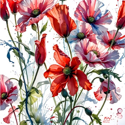 Feathery poppies by Natalia Kuruch, Painting for Sale on Select