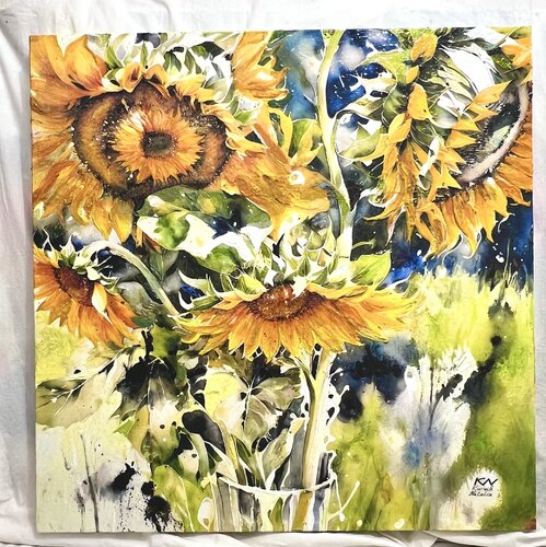 Golden Sunflowers von Natalia Kuruch, Malerei kaufen auf Select