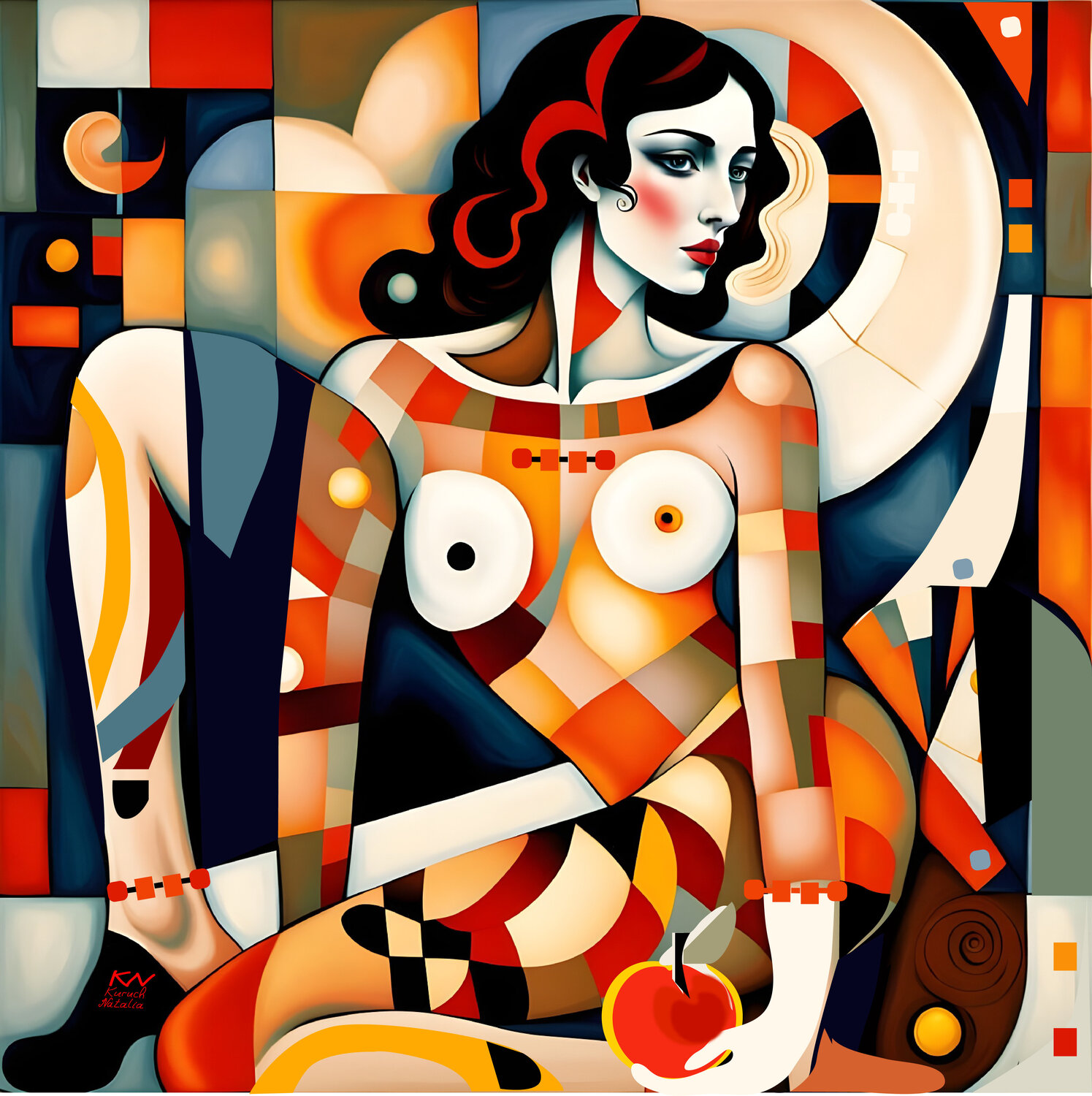 Let's taste the sweet apple together Natalia Kuruch Original painting for sale