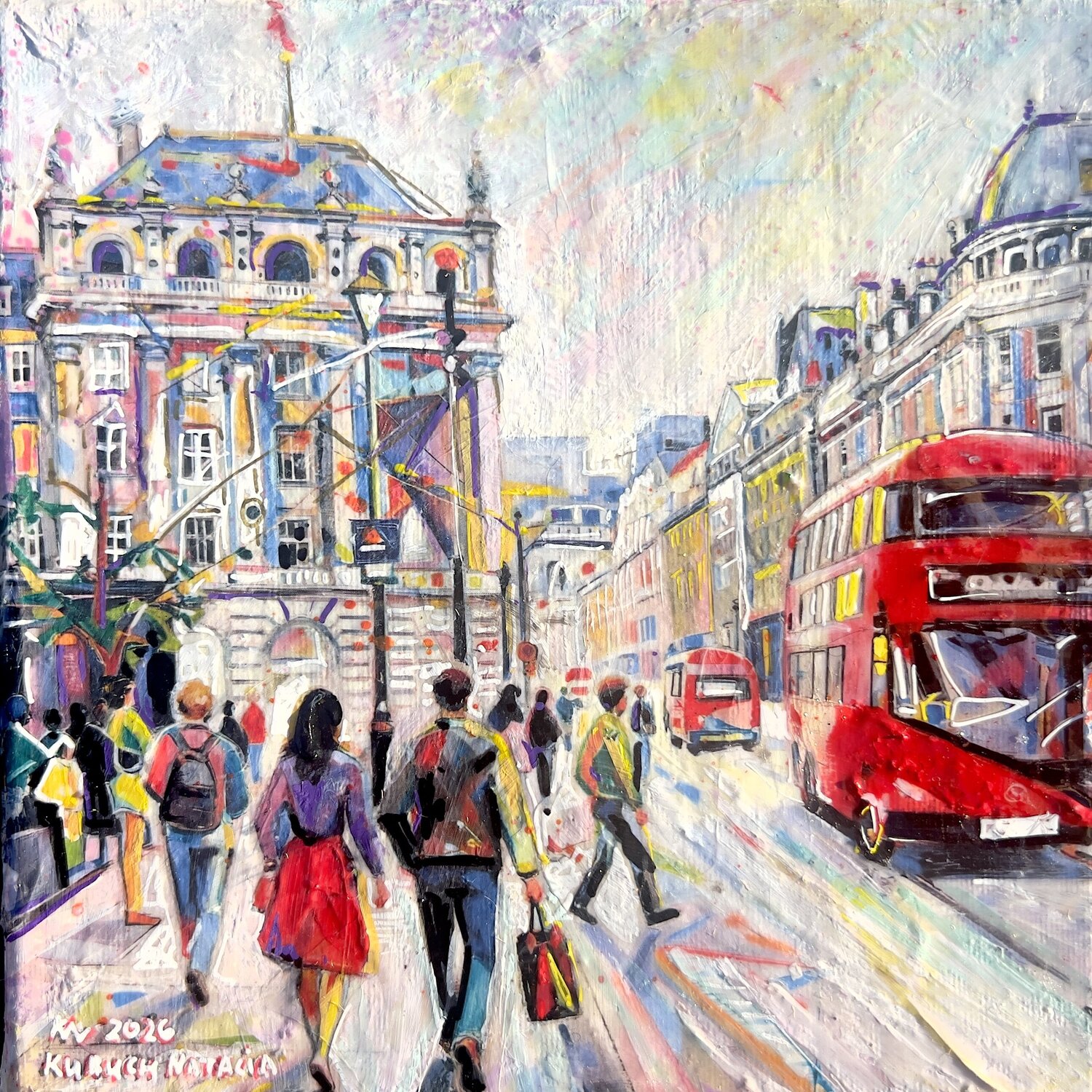 Red bus Natalia Kuruch Original painting for sale