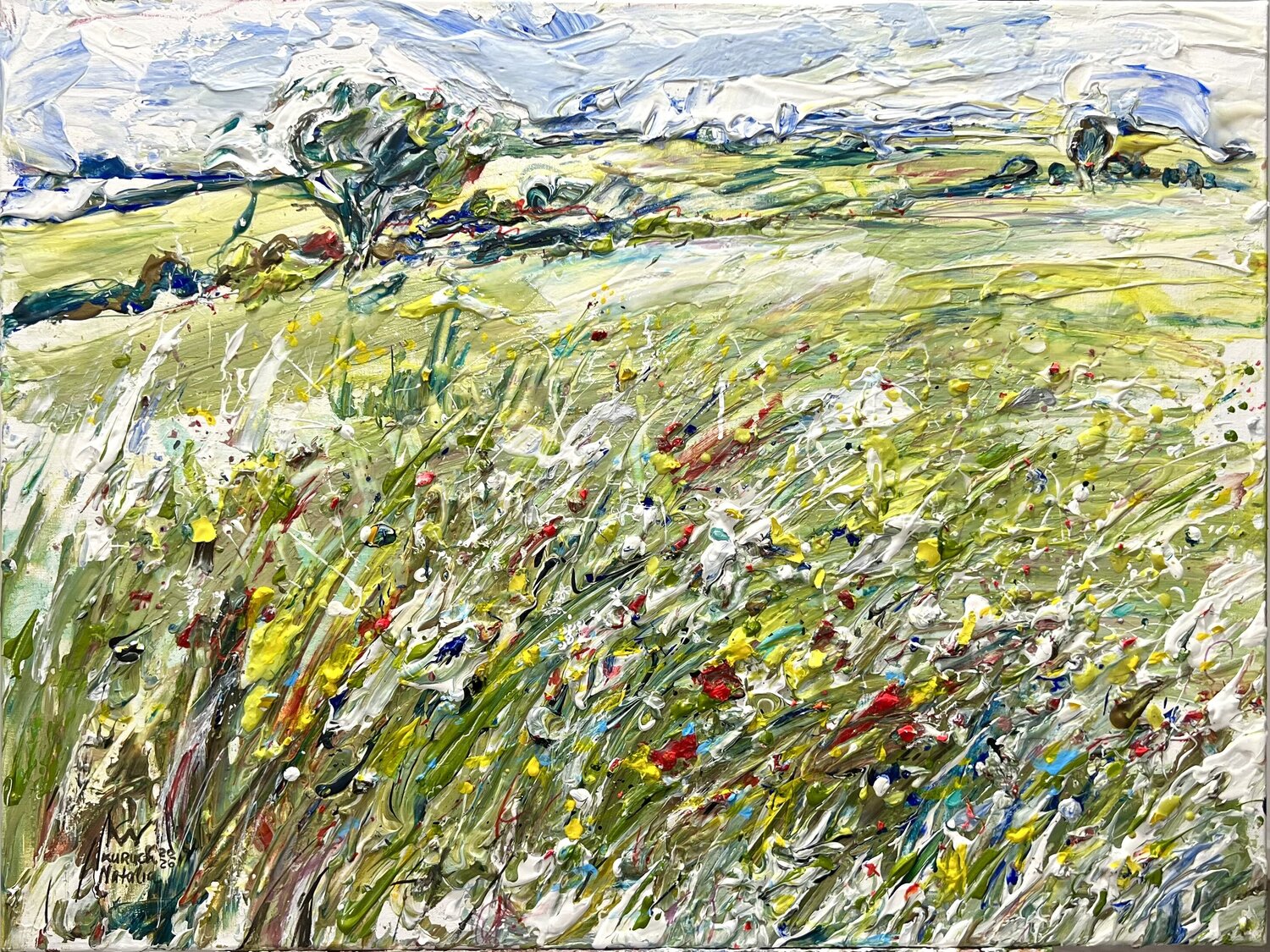 Pastel landscape with poppies Natalia Kuruch Original painting for sale