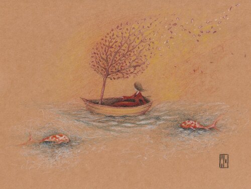 Une promenade automnale by Hubert Ollivier, Drawing for Sale on Select