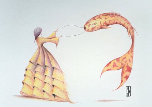 Une carpe en volants by Hubert Ollivier, Drawing for Sale on Select