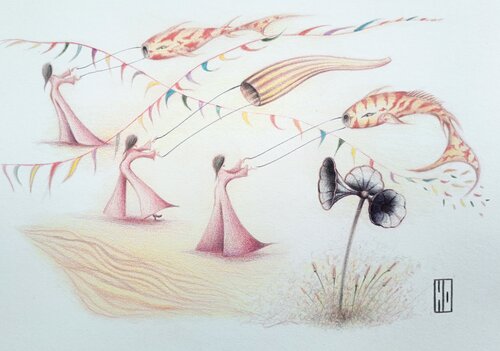 Fête foraine by Hubert Ollivier, Drawing for Sale on Select