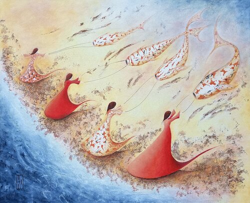Elles dansent au milieu des vagues by Hubert Ollivier, Painting for Sale on Select