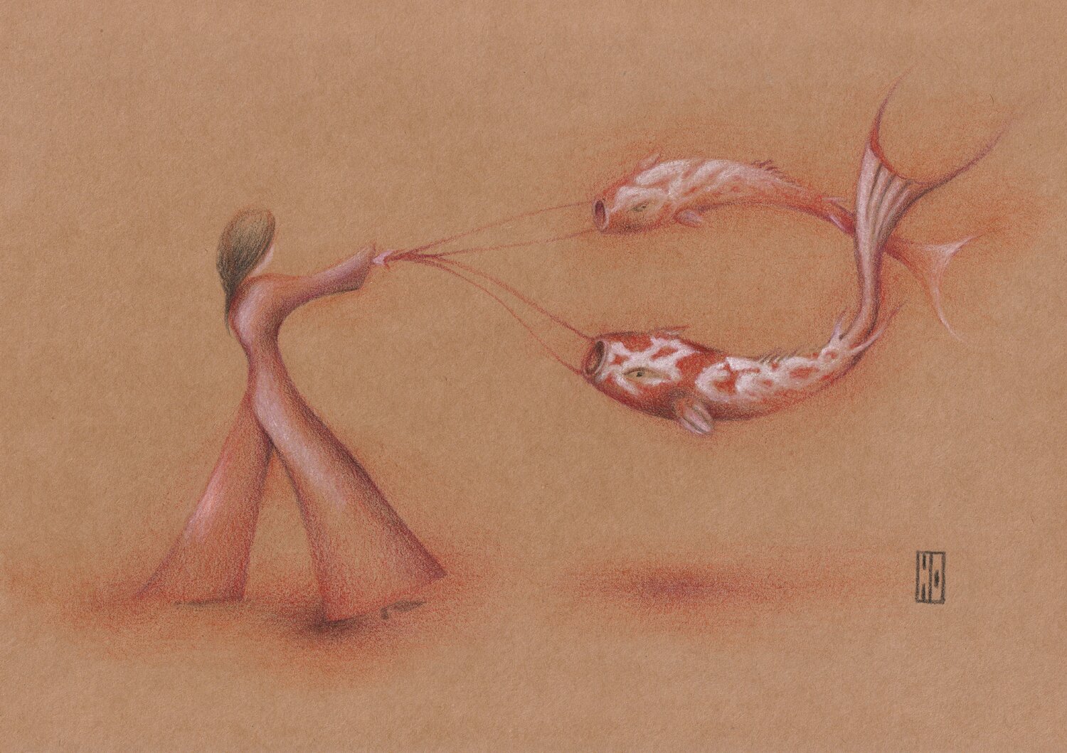 Un envol de carpes koï Hubert Ollivier Drawing for sale