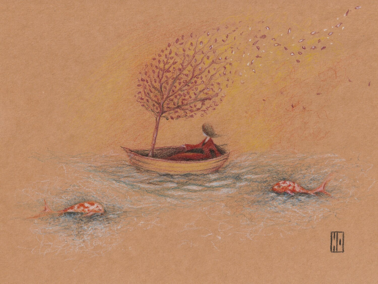 Une promenade automnale Hubert Ollivier Drawing for sale