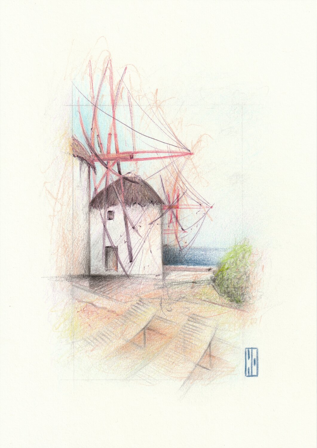 Cyclades I Hubert Ollivier Drawing for sale