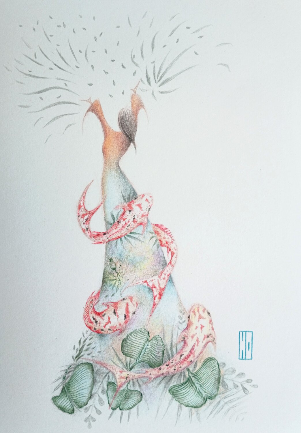Sous les flots qui m'entrainent Hubert Ollivier Drawing for sale