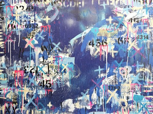 Graffiti Rococo in Blue and Pink- original urban expressionist abstract painting by Lorette C. Luzajic, Painting for Sale on Select