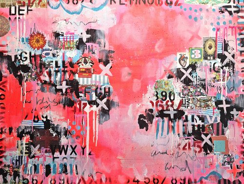 Big Bright Beautiful Day original modern urban abstract mixed media painting by Lorette C. Luzajic, Painting for Sale on Select