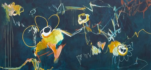Chalkboard Daisies by Cheryl Harrison, Painting for Sale on Select