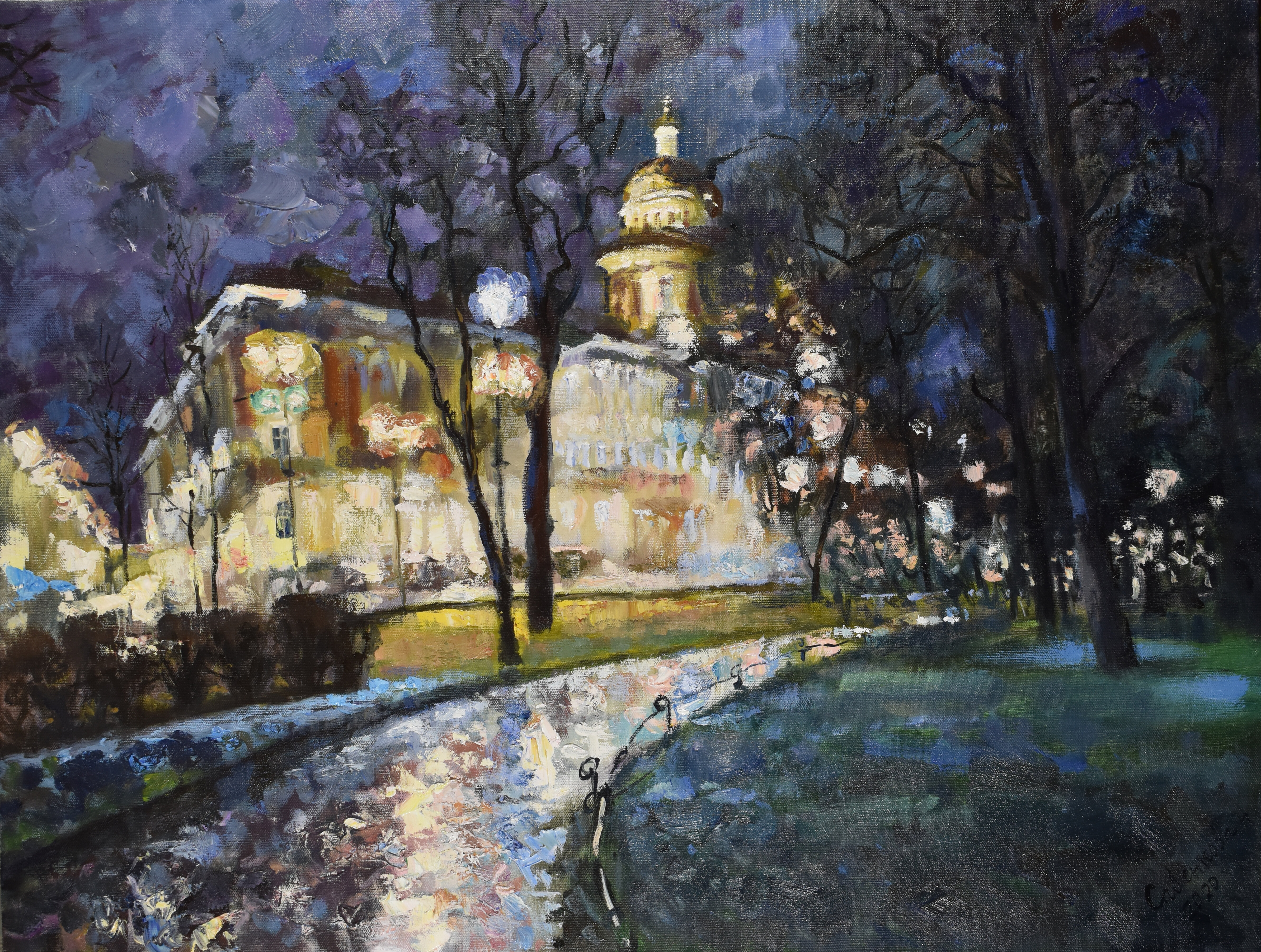 Night Petersburg Painting Cityscape Original Art