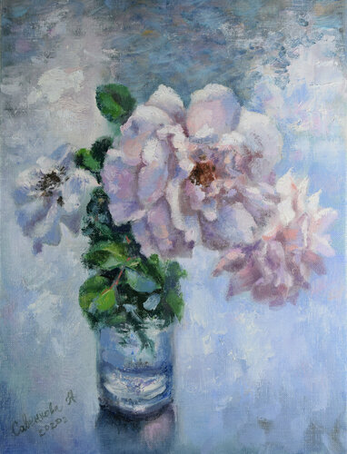 Roses Painting Original Art Flower Canvas Oil Colorful Artwork White Floral by Natalya Savenkova, Painting for Sale on Select