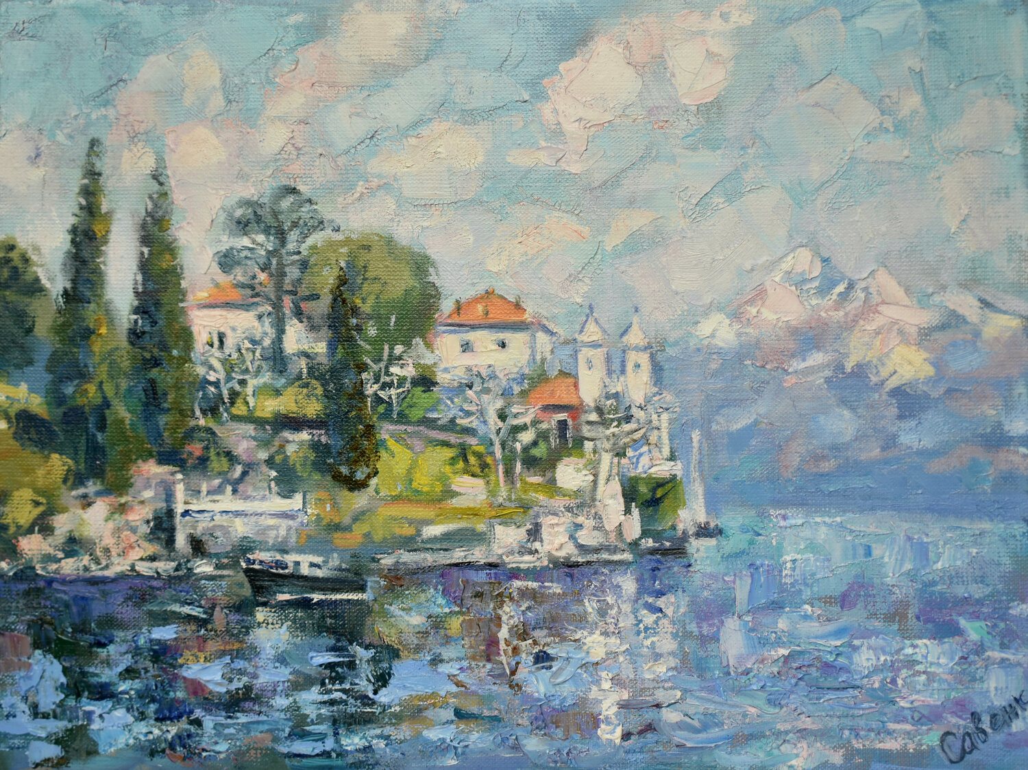 Italy Painting Lake Como Original Art Canvas Landscape Natalya Savenkova Original painting for sale