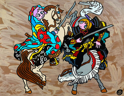 Combat de samouraïs au sabre by Frob, Painting for Sale on Select
