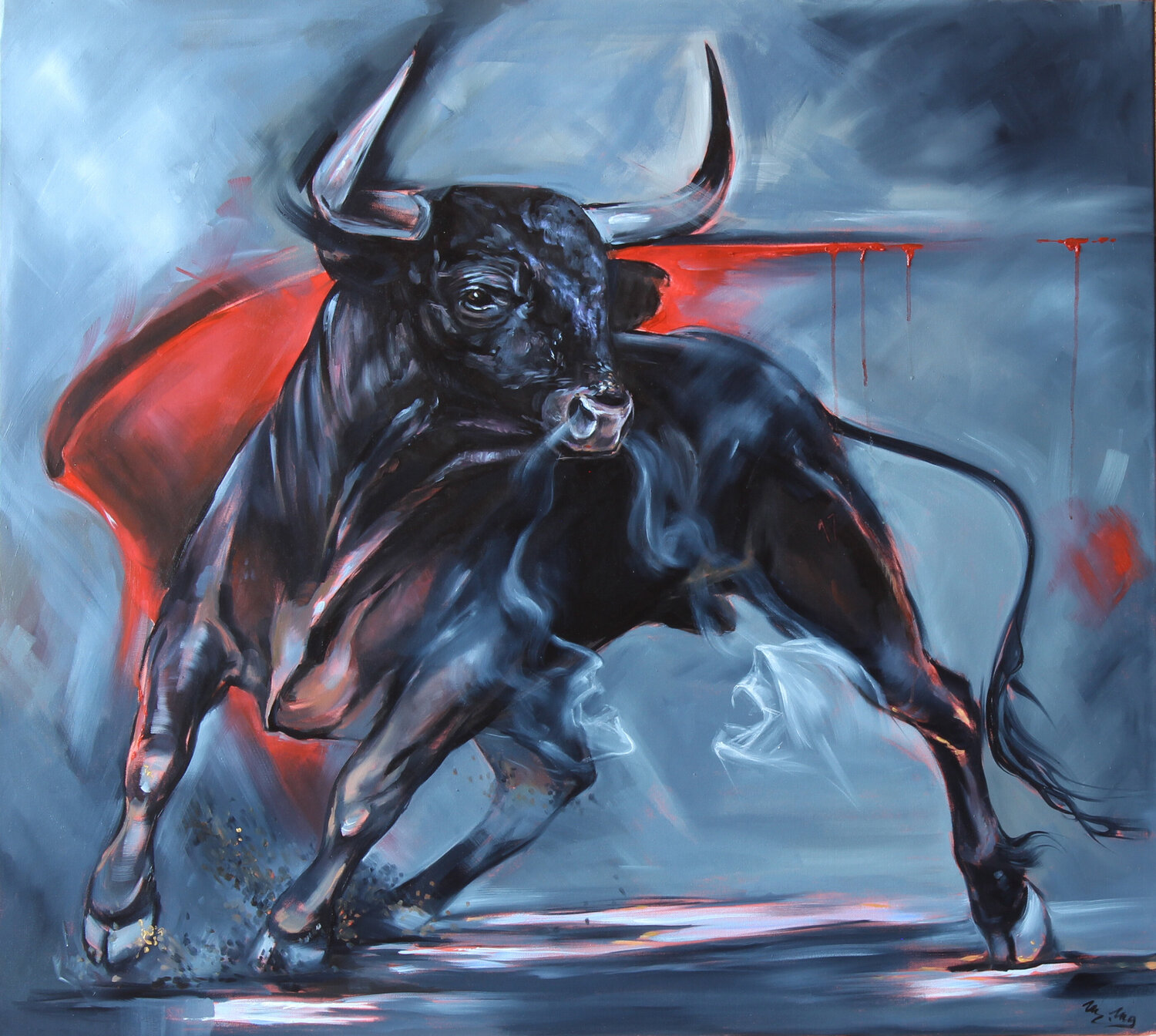 Bull -  devil sweeper Marie Madej Original painting for sale