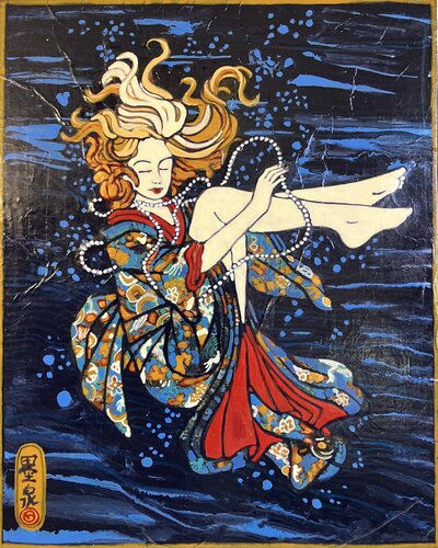 Pearls beneath the Indigo by Kerry A. Inkster, Painting for Sale on Select