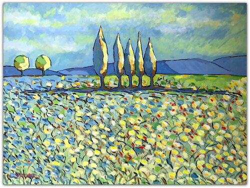 Sunset in the field by Jacques Sterenberg, Painting for Sale on Select