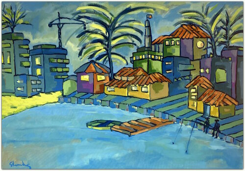 Tel Aviv - Yafo by night. by Jacques Sterenberg, Painting for Sale on Select