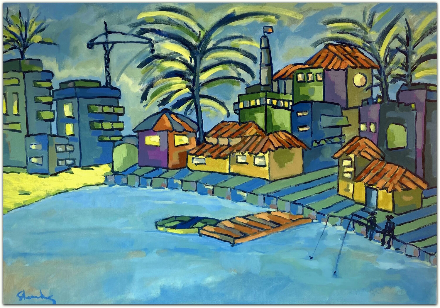Tel Aviv - Yafo by night. Jacques Sterenberg Original painting for sale