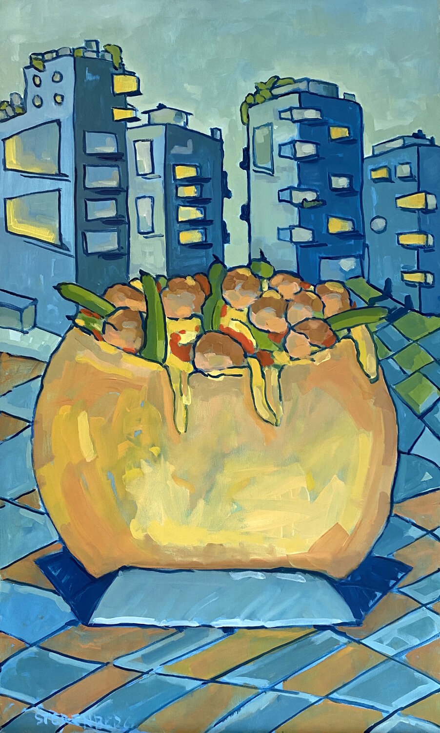 A falafel in the city Jacques Sterenberg Original painting for sale