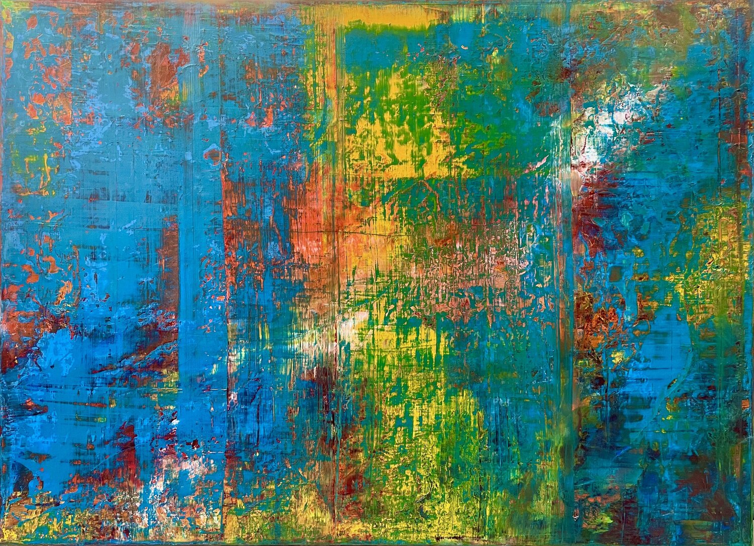 VERY LARGE ABSTRACT WITH BLUE RED YELLOW Ludwig Kranich Original painting for sale