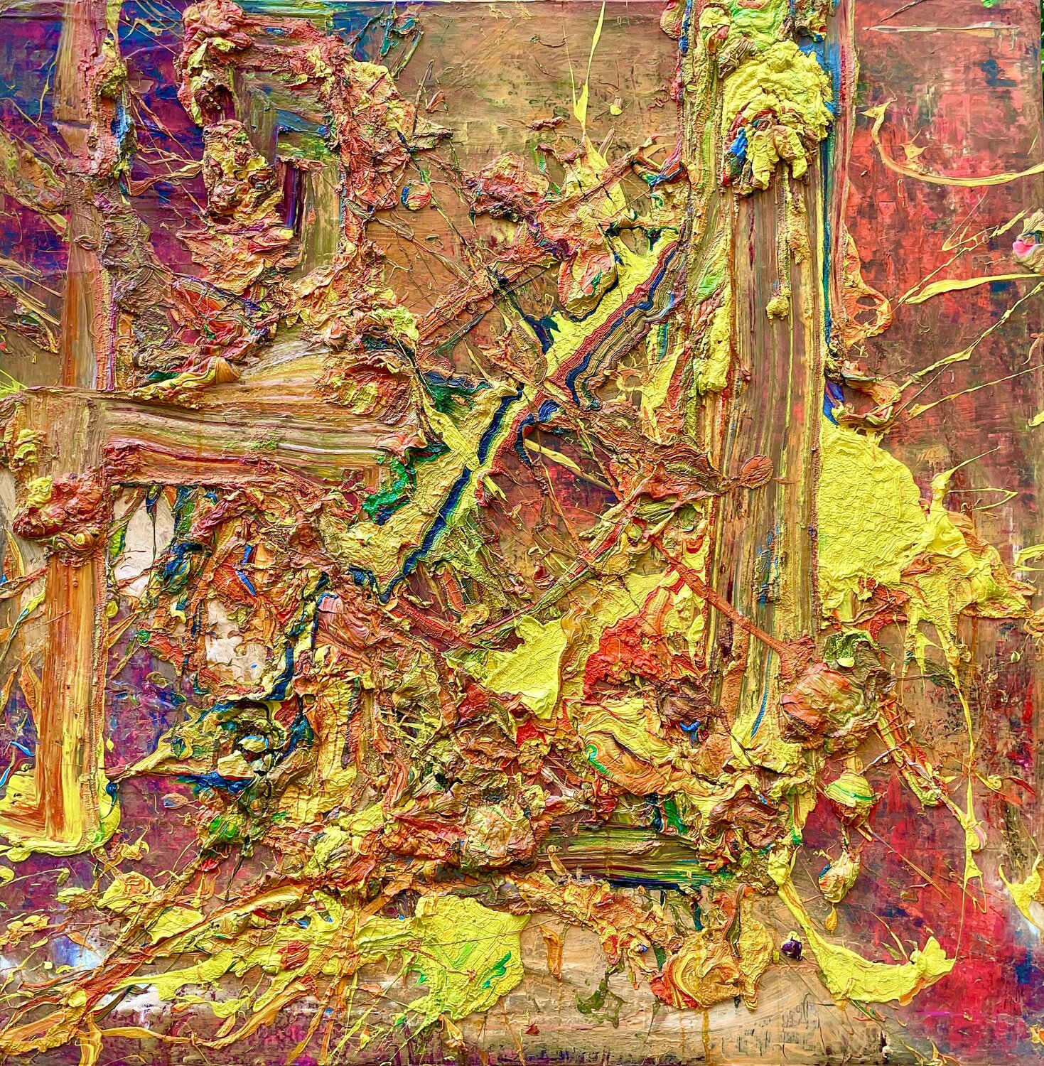 HEAVY ABSTRACT WITH YELLOW AND ORANGE Ludwig Kranich Original painting for sale