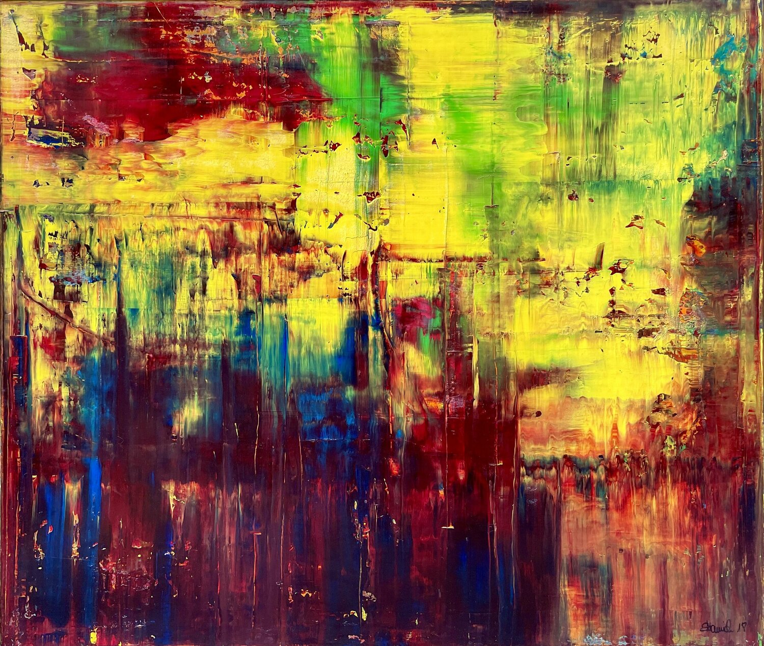 CLASSIC ABSTRACT WITH YELLOW RED GREEN Ludwig Kranich Original painting for sale