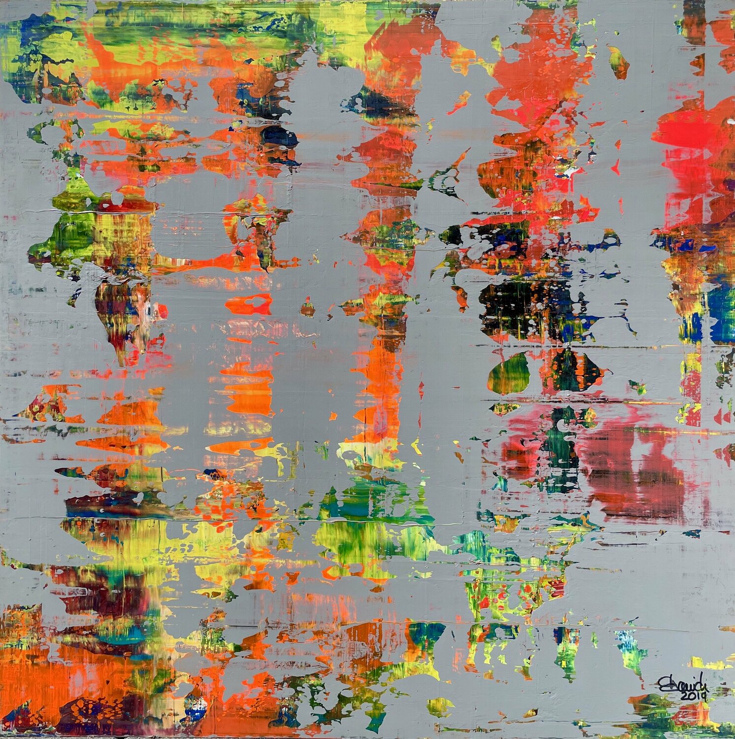 SMALL ABSTRACT WITH GREY ON ALU DIBOND Ludwig Kranich Original painting for sale