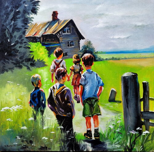 Village children by Serhiy Berezin, Painting for Sale on Select