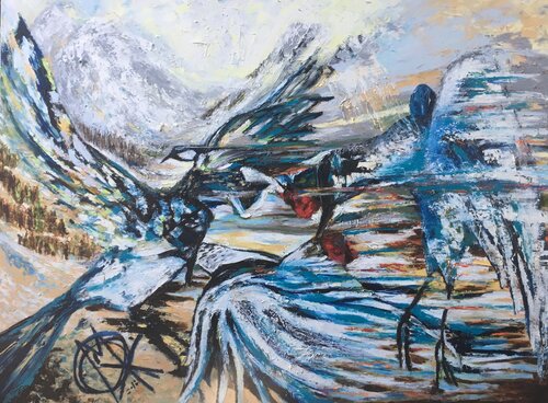 Run with Magpies by Mariam Qureshi, Painting for Sale on Select