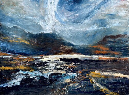Eruptions in the dark skies by Mariam Qureshi, Painting for Sale on Select