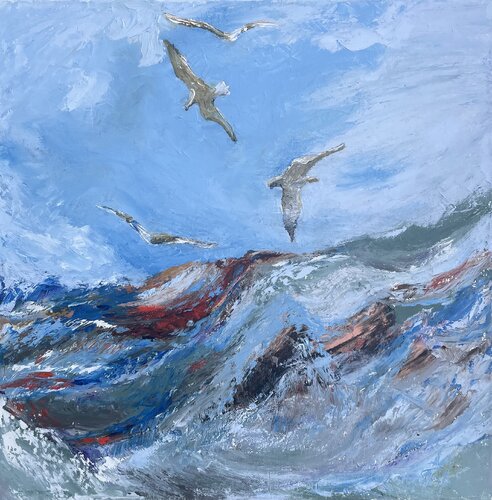 Flight over water by Mariam Qureshi, Painting for Sale on Select
