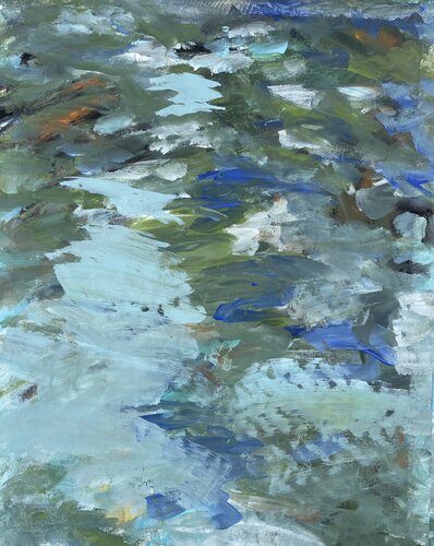 Twilight Surface – Japanese Pond Acrylic Study by Mariam Qureshi, Painting for Sale on Select