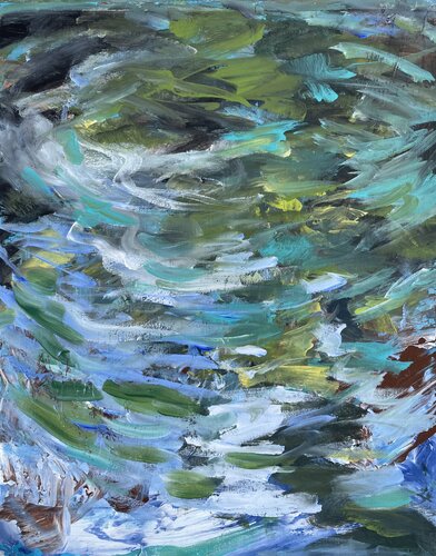 Sunlit Ripples – Abstract Acrylic Water Study by Mariam Qureshi, Painting for Sale on Select