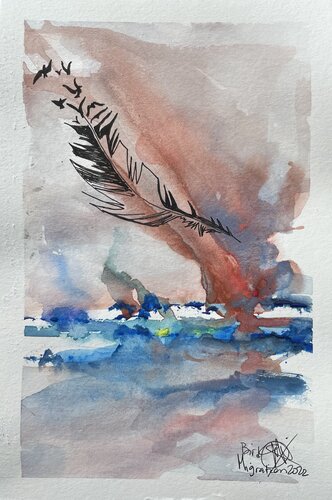 Shared Horizon, bird migration by Mariam Qureshi, Drawing for Sale on Select