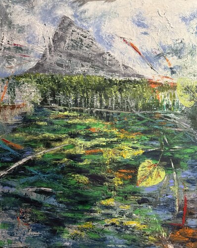 Kenetic frequencies of Grassi Lake Canmore by Mariam Qureshi, Painting for Sale on Select