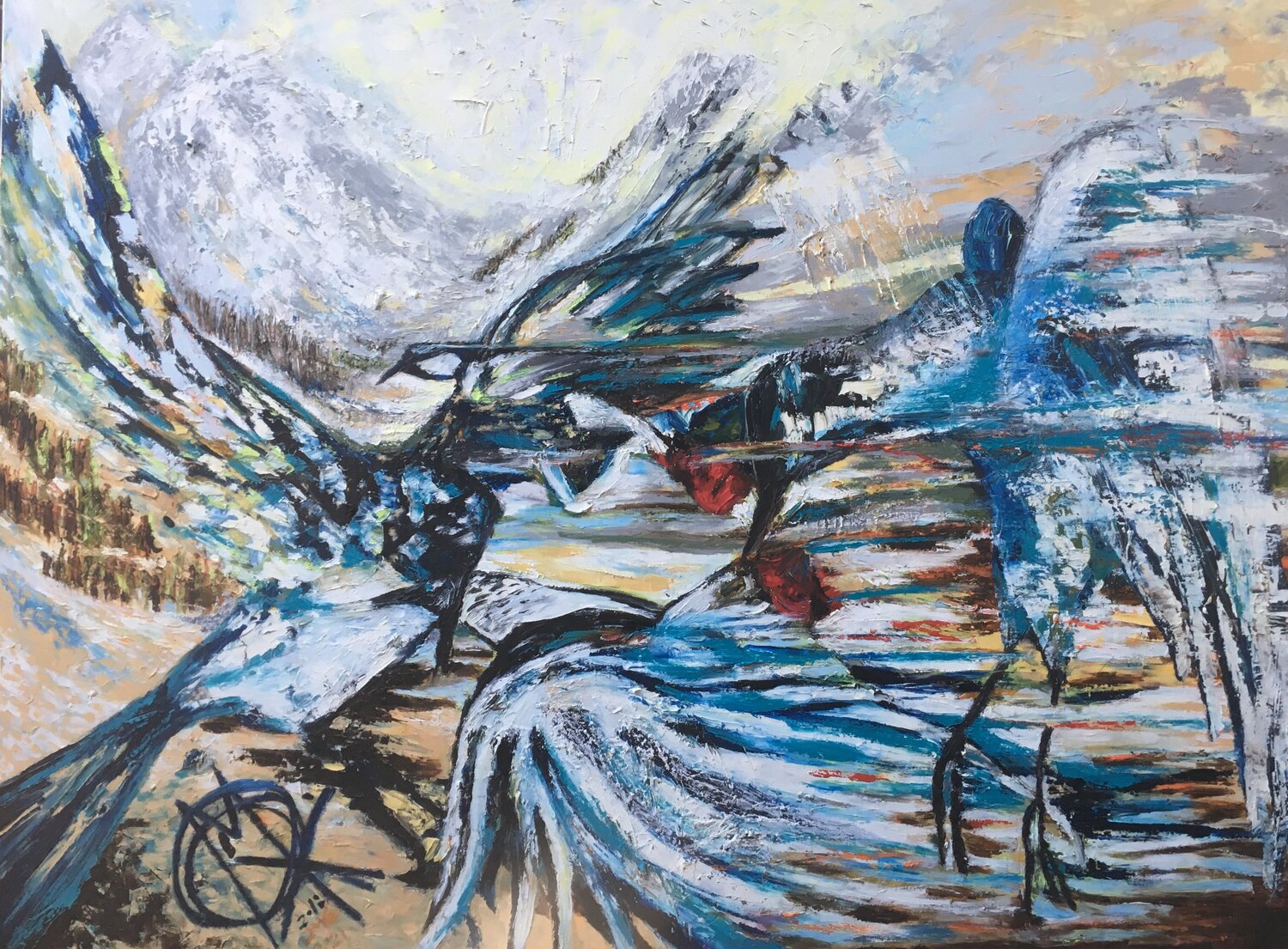 Run with Magpies Mariam Qureshi Original painting for sale