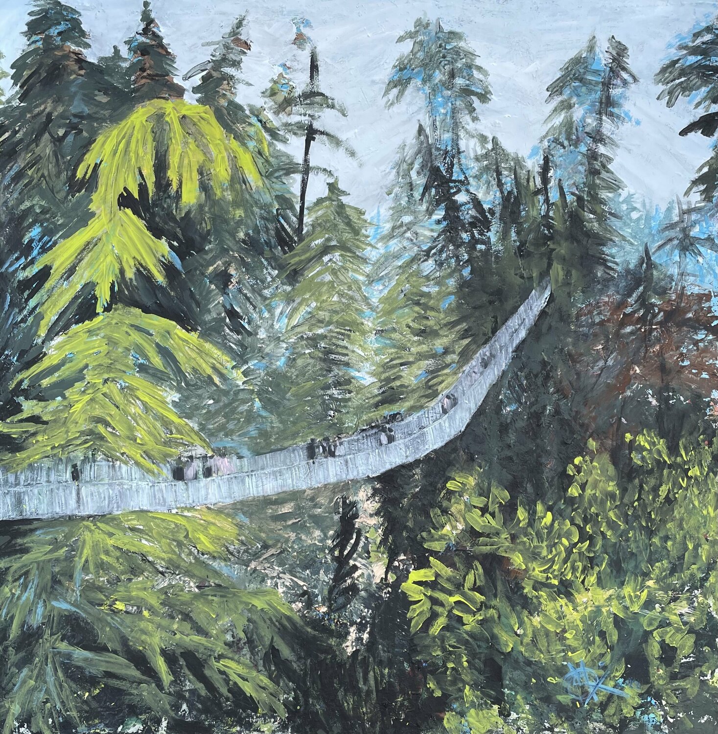 Capilano Suspension Bridge's Walk on the wild side Mariam Qureshi Original painting for sale