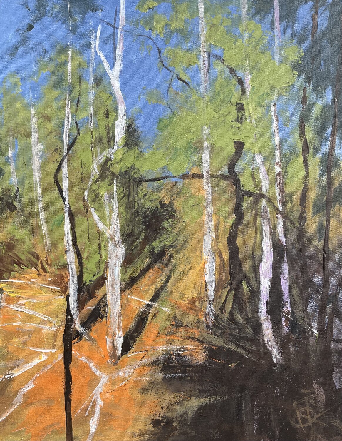 Tangerine woods, acrylic painting Mariam Qureshi Original painting for sale