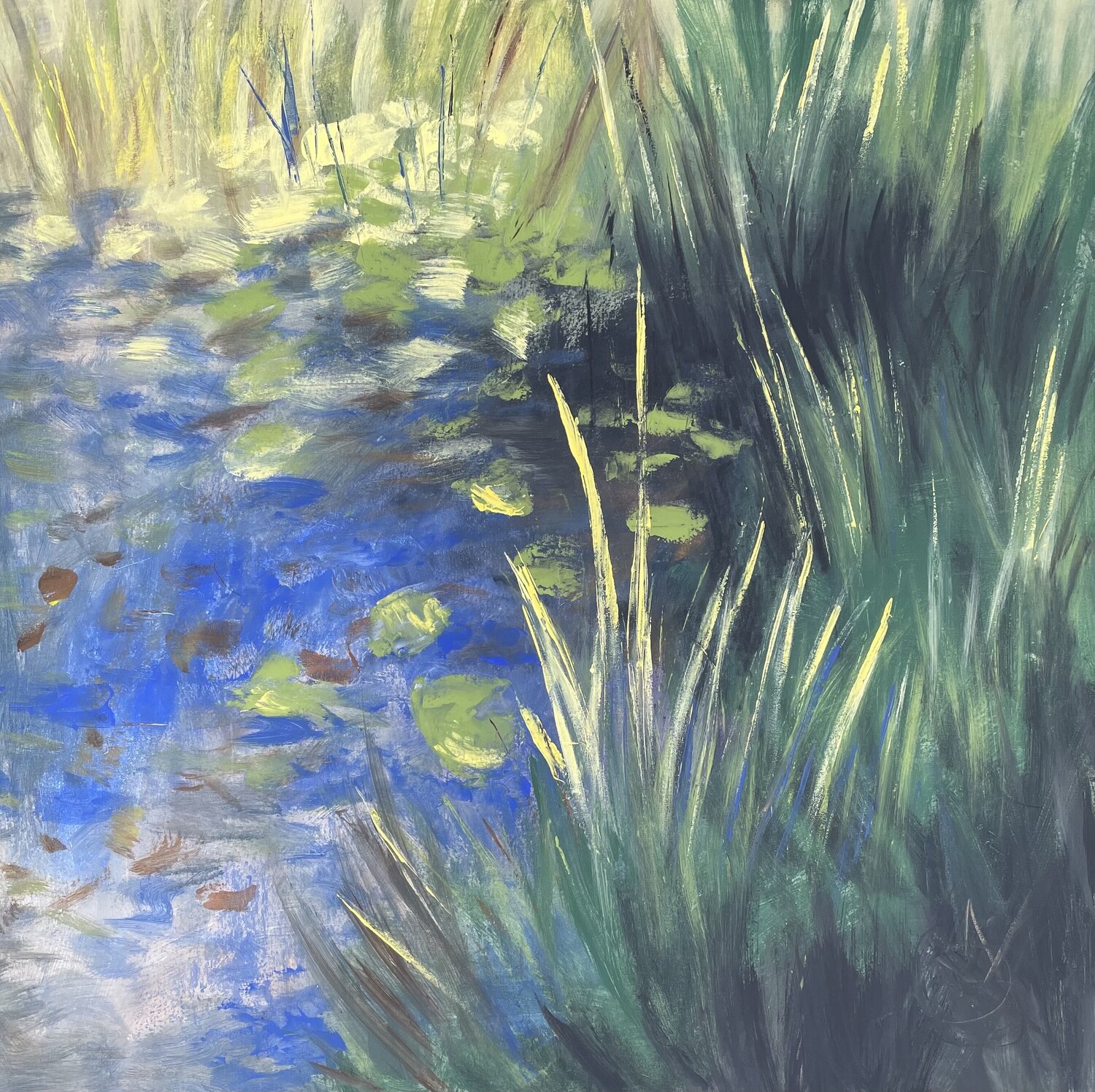 Dancing leaves in a pond Mariam Qureshi Original painting for sale
