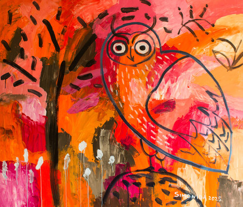 Owl Watching the Sunset by Simonida Djordjevic, Painting for Sale on Select